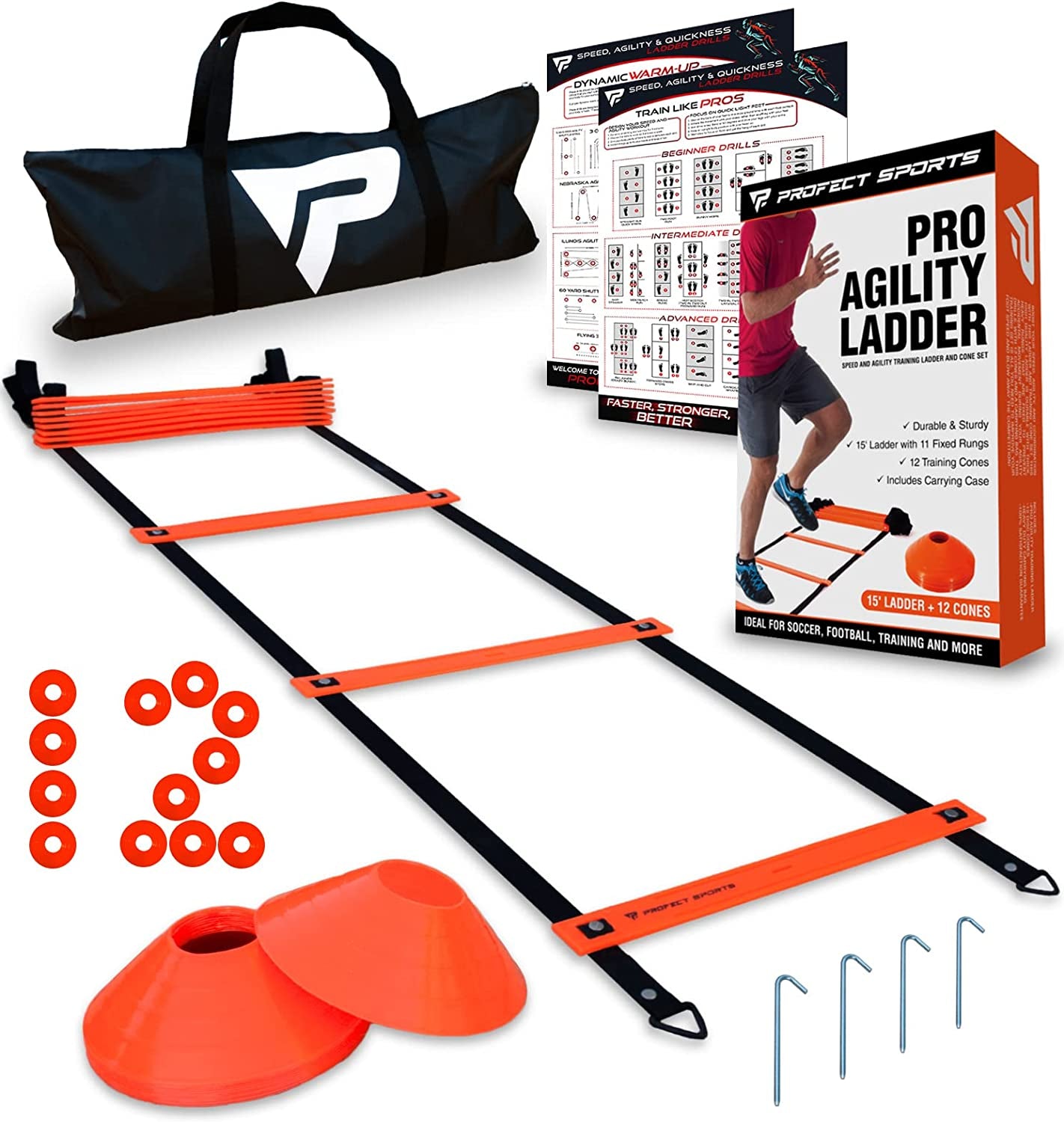 "Ultimate Speed and Agility Training Set - Boost Your Performance with the Pro Agility Ladder and Cones! Perfect for Soccer, Football, and All Sports - Enhance Your Footwork, Stamina, and Workout Drills - Comes with a Convenient Heavy Duty Carry Bag!"