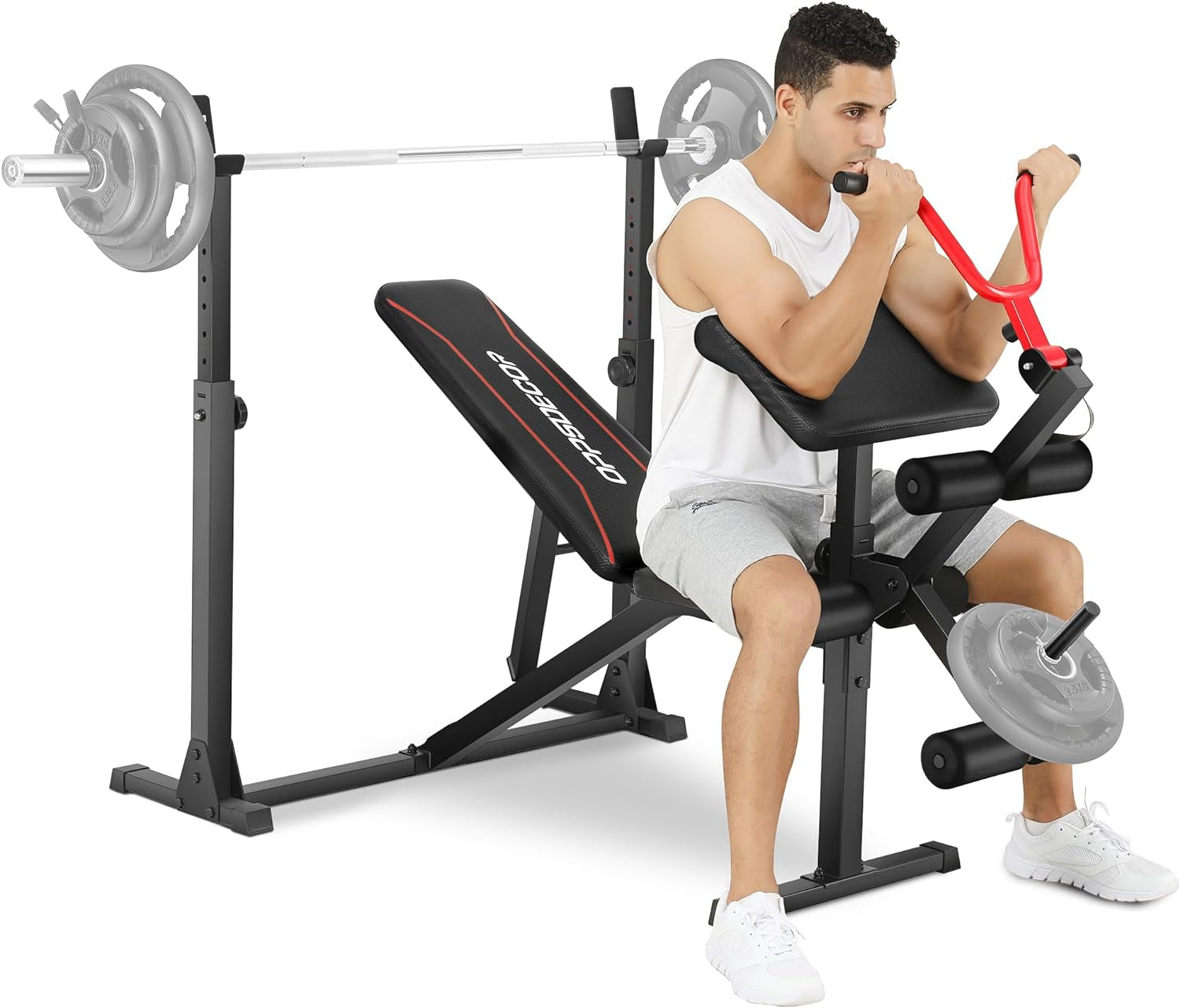 "Ultimate Home Gym Set: 900 LBS Adjustable Weight Bench with Squat Rack, Preacher Curl, and Leg Extension - Achieve Your Full Body Workout Goals!"