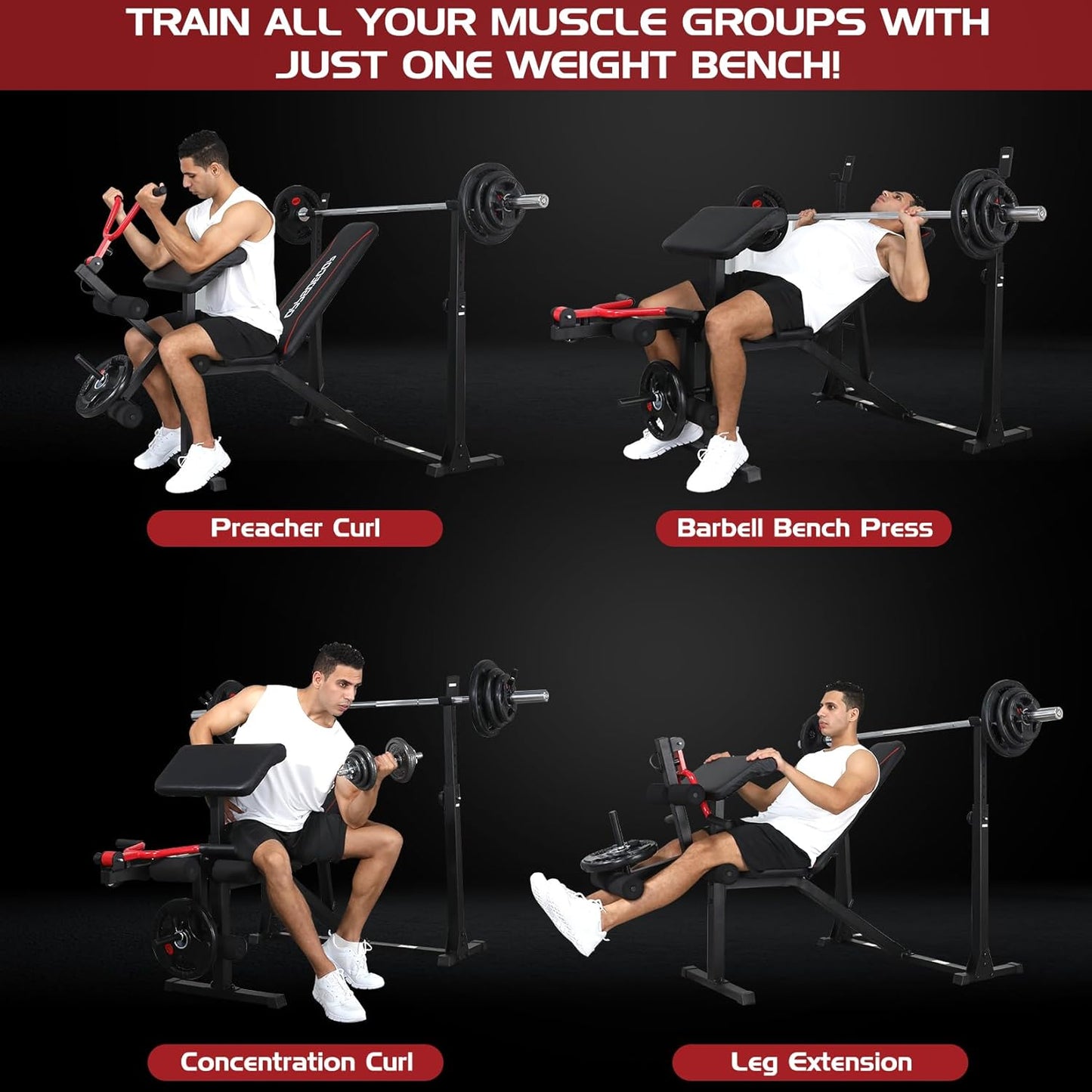 "Ultimate Home Gym Set: 900 LBS Adjustable Weight Bench with Squat Rack, Preacher Curl, and Leg Extension - Achieve Your Full Body Workout Goals!"