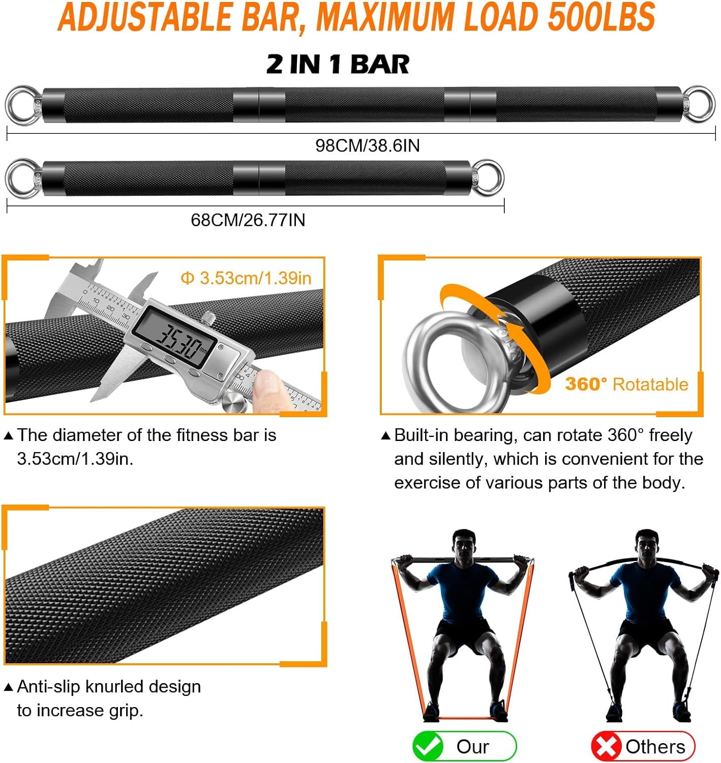 "Ultimate Portable Full Body Home Gym Set - 500LBS Extra Heavy Resistance Bands, Adjustable Bar, and Gym Bag Included!"