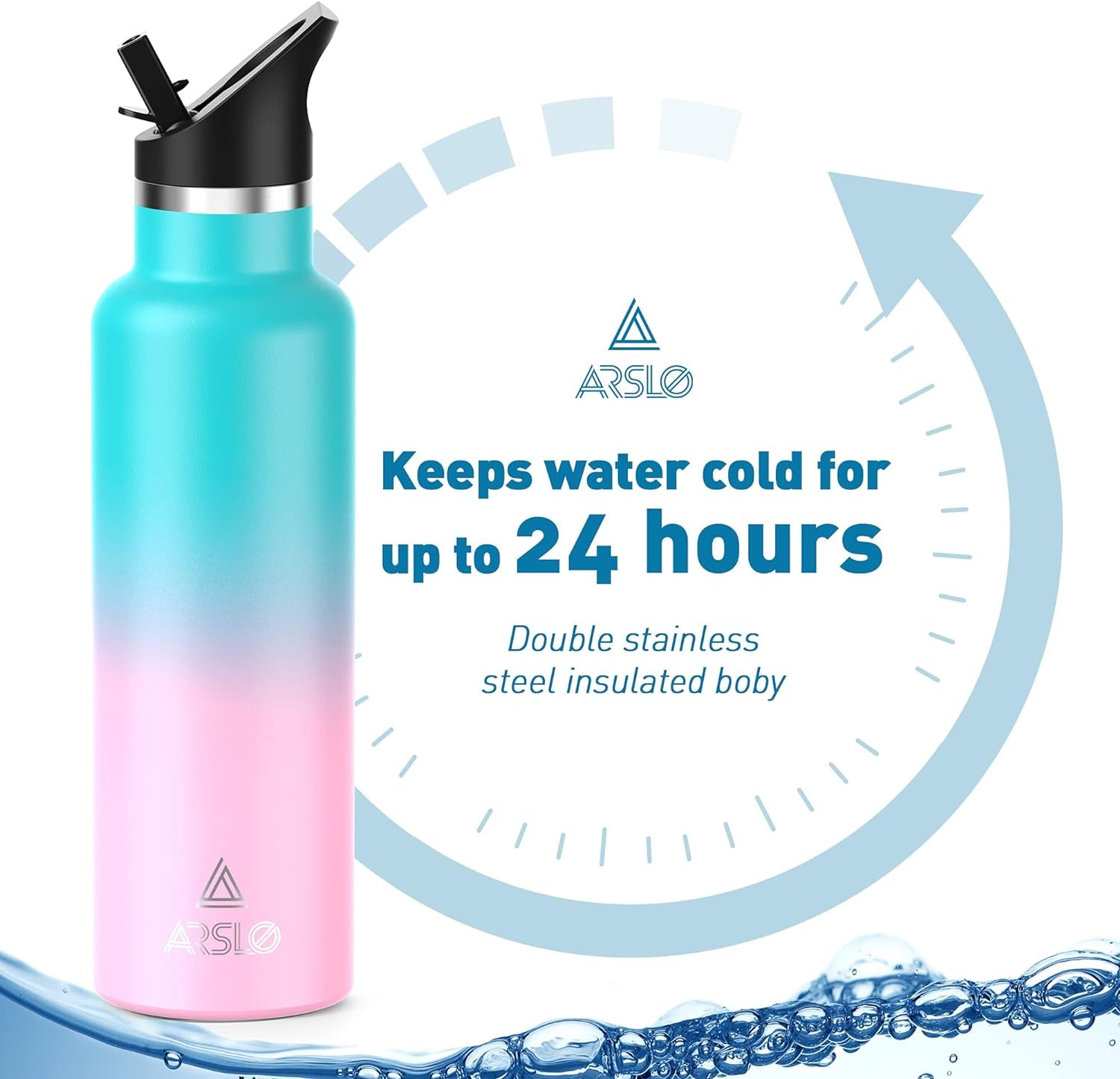 "Stay Hydrated and Refreshed All Day with Our Stainless Steel Double Wall Water Bottle - Keeps Water Ice Cold for 24 Hours and Piping Hot for 12 Hours - Perfect for Hiking, Sports, and More!"