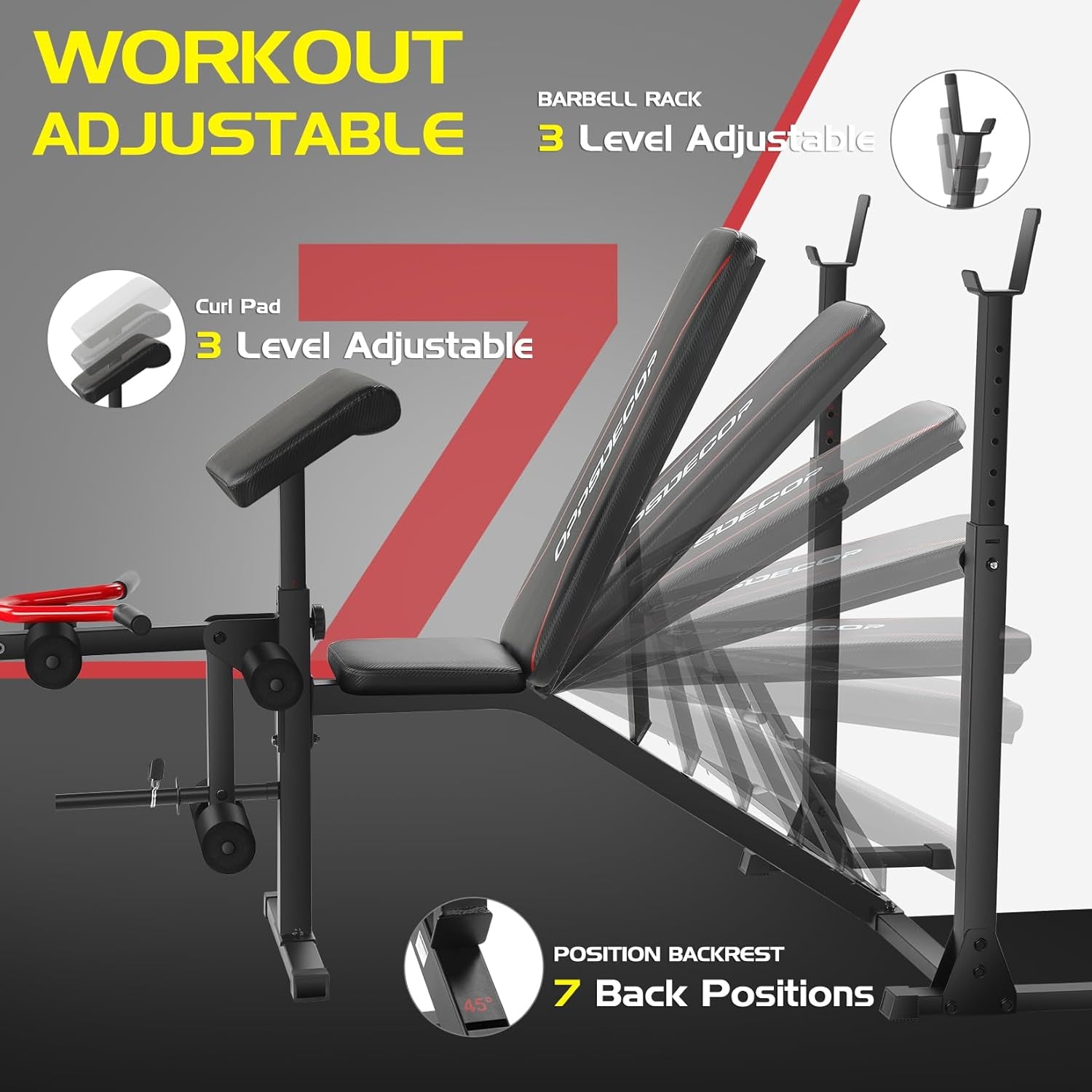 "Ultimate Home Gym Set: 900 LBS Adjustable Weight Bench with Squat Rack, Preacher Curl, and Leg Extension - Achieve Your Full Body Workout Goals!"