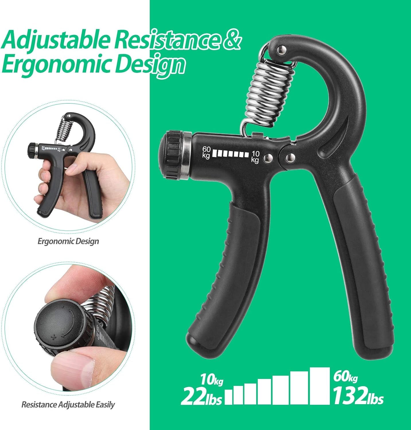 "Ultimate Grip Strength Trainer: Boost Your Power, Enhance Performance, and Speed up Recovery with Adjustable Resistance 22-132Lbs (10-60Kg) Hand Grip Strengthener - Ideal for Musicians, Athletes, and Injury Rehabilitation"