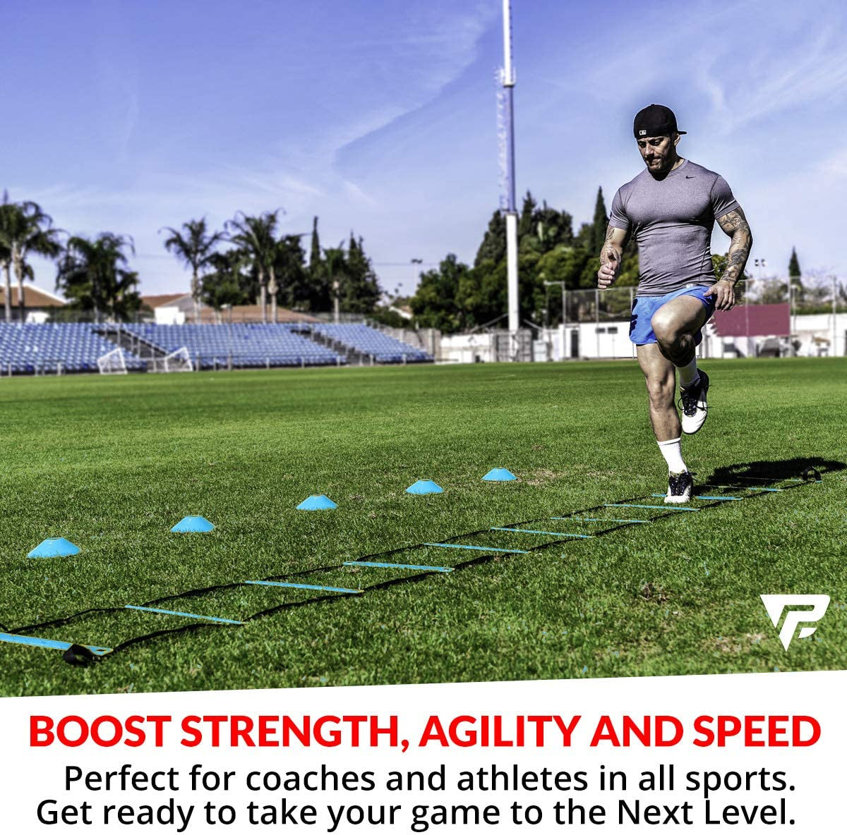 "Ultimate Speed and Agility Training Set - Boost Your Performance with the Pro Agility Ladder and Cones! Perfect for Soccer, Football, and All Sports - Enhance Your Footwork, Stamina, and Workout Drills - Comes with a Convenient Heavy Duty Carry Bag!"