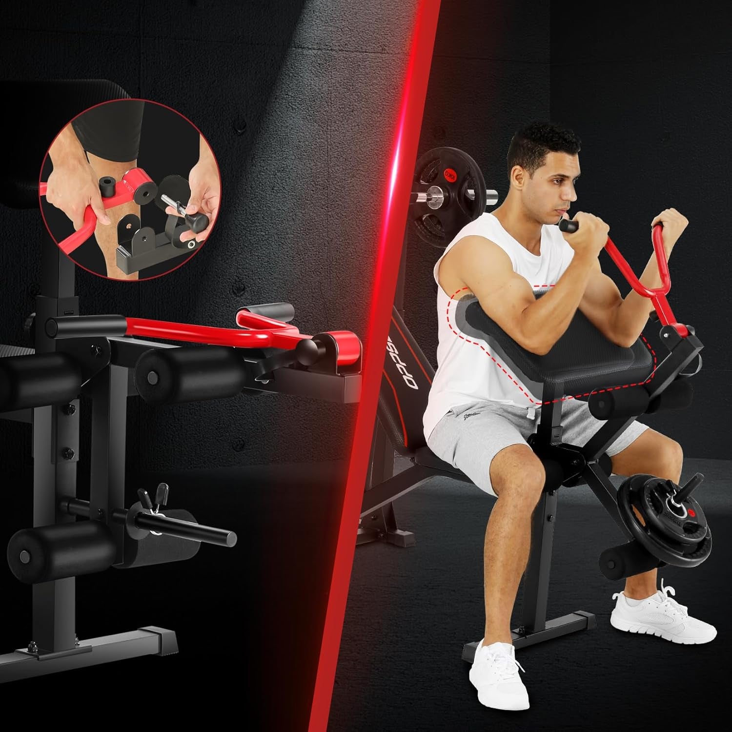 "Ultimate Home Gym Set: 900 LBS Adjustable Weight Bench with Squat Rack, Preacher Curl, and Leg Extension - Achieve Your Full Body Workout Goals!"