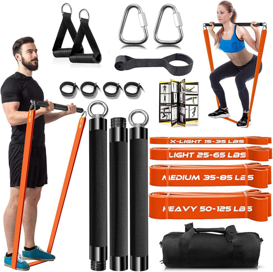 "Ultimate Portable Full Body Home Gym Set - 500LBS Extra Heavy Resistance Bands, Adjustable Bar, and Gym Bag Included!"