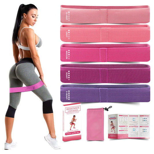 "Ultimate Resistance Loop Bands Set for a Powerful Home Workout - Achieve Your Fitness Goals with 5 Non-Slip Fabric Bands of Varying Intensity!"