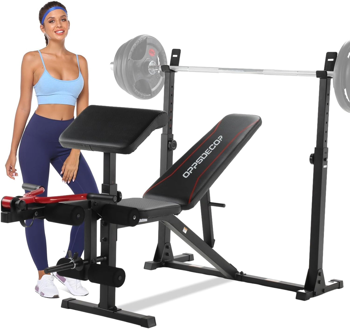 "Ultimate Home Gym Set: 900 LBS Adjustable Weight Bench with Squat Rack, Preacher Curl, and Leg Extension - Achieve Your Full Body Workout Goals!"