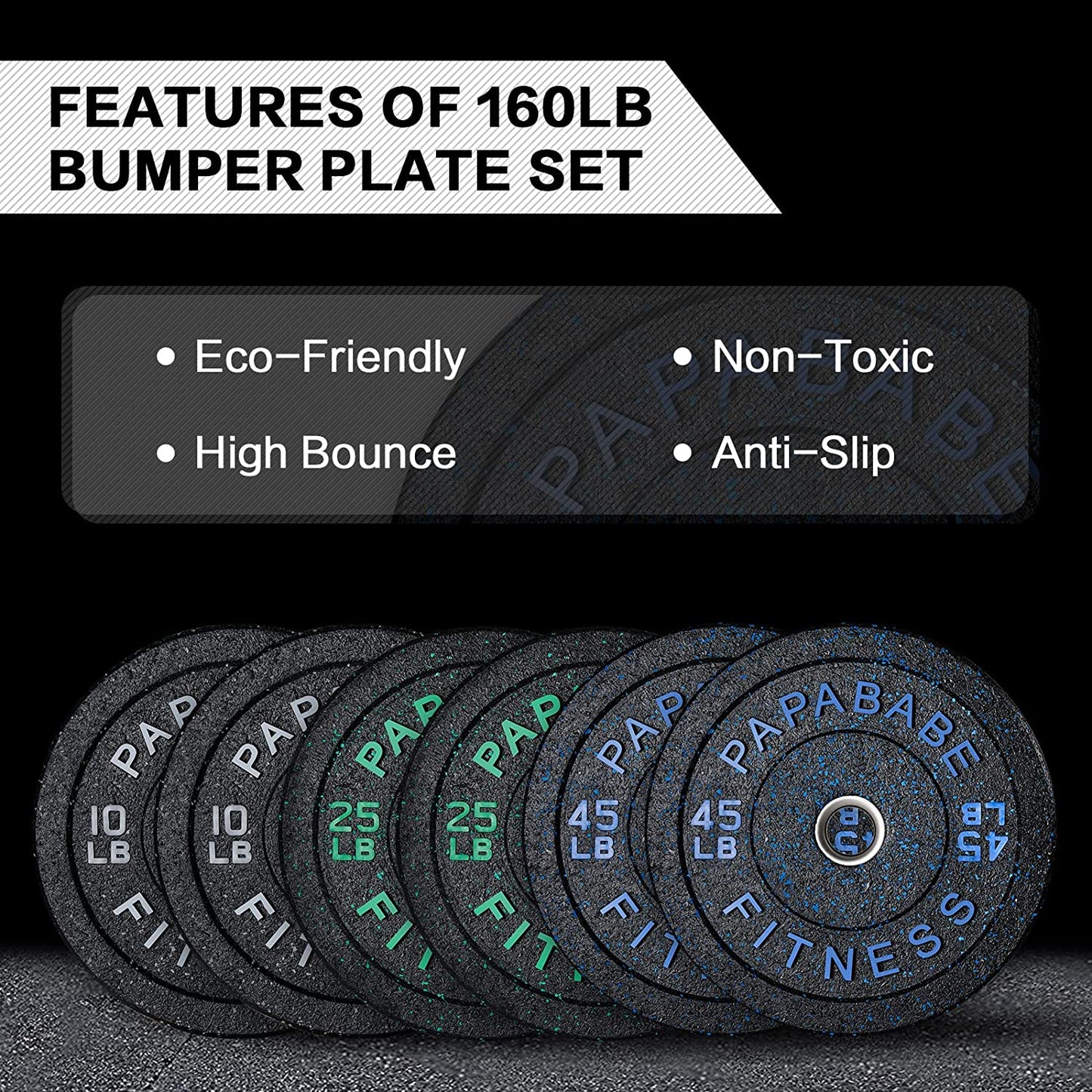 "Ultimate Performance Bumper Plates: Boost Your Strength Training with High-Bounce Olympic Weight Plates in Vibrant Colored Fleck-Rubber!"