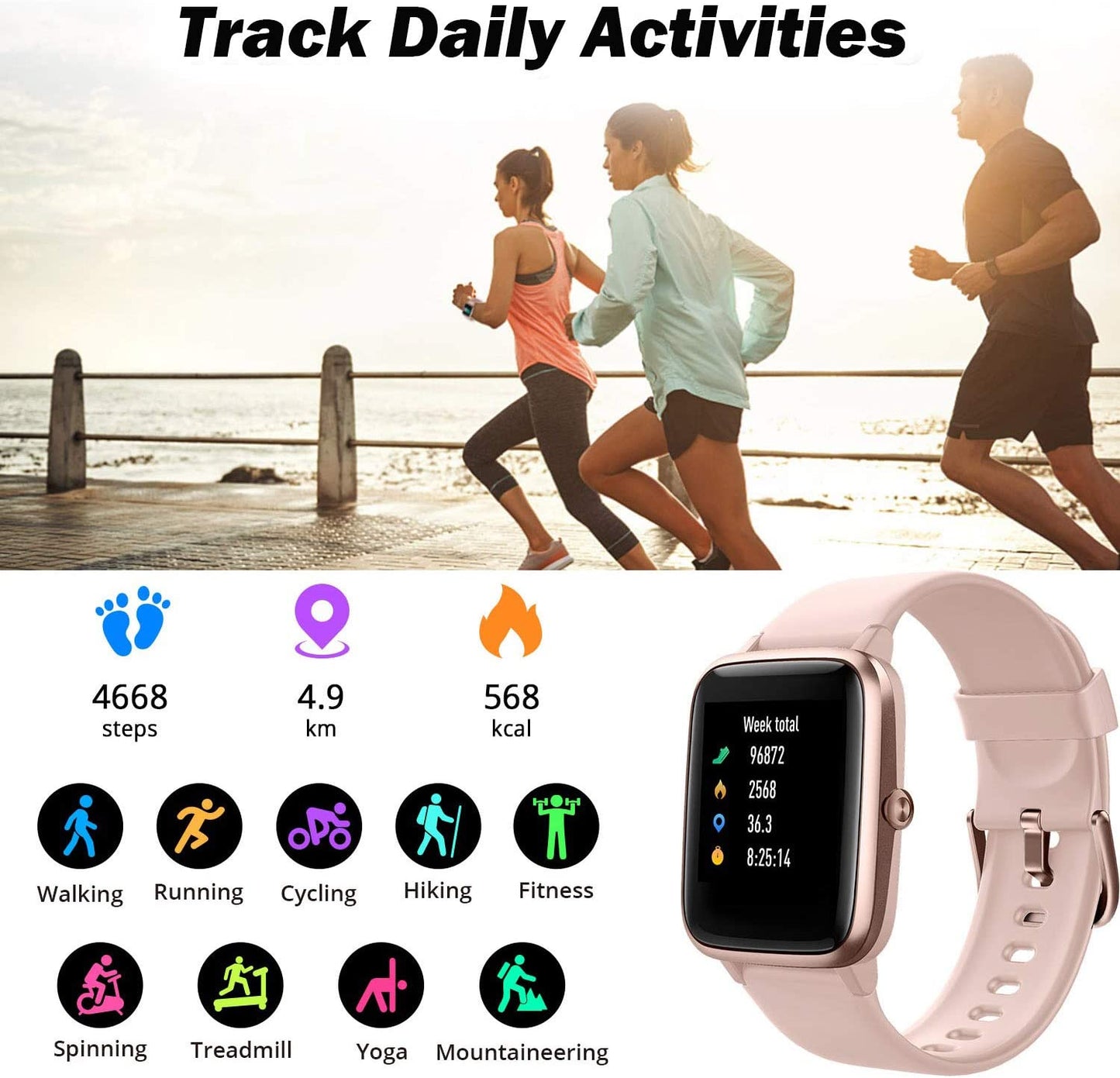 "Stay Fit and Stylish with Our Waterproof Smart Watch - Track Steps, Heart Rate, Sleep, and More! Compatible with Android and Ios Phones"