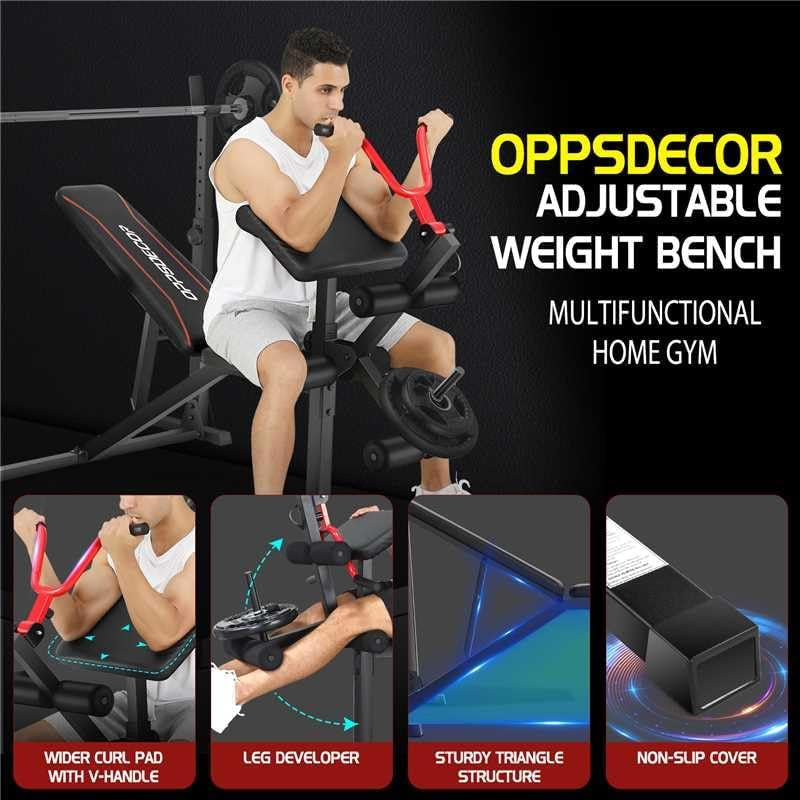 "Ultimate Home Gym Set: 900 LBS Adjustable Weight Bench with Squat Rack, Preacher Curl, and Leg Extension - Achieve Your Full Body Workout Goals!"