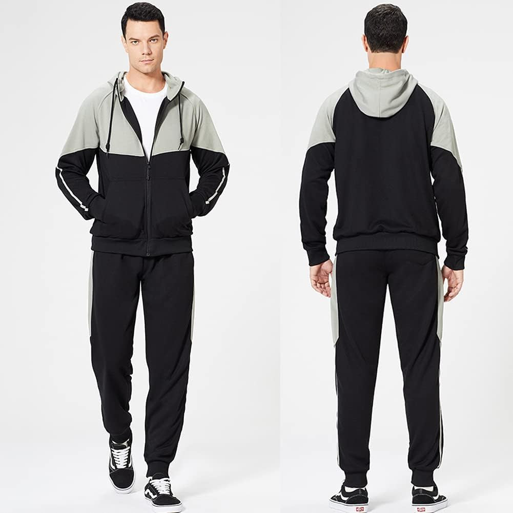 "Ultimate Men'S Hooded Tracksuit: Stay Stylish and Active with Long Sleeve Full-Zip Sweatpants Set - Perfect for Jogging and Sports"